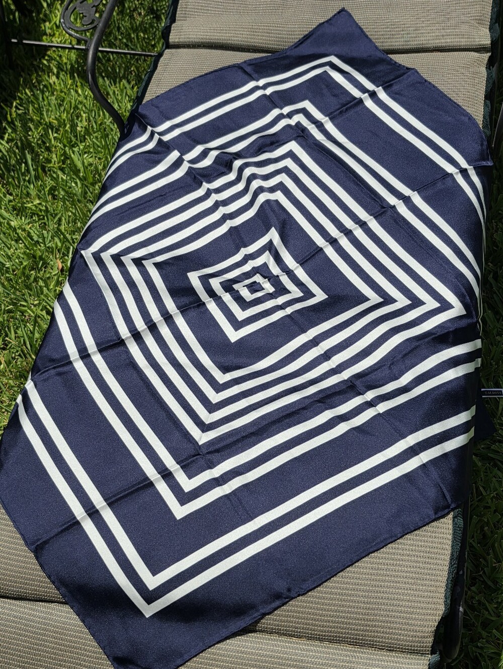 NEW Talbots 100% Silk Navy/White 32" Square
